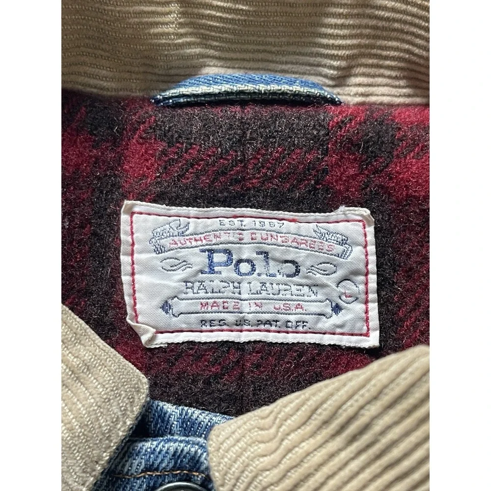 Polo Ralph Lauren Country Blanket Lined Chore Coat Denim Jacket Vintage Size L